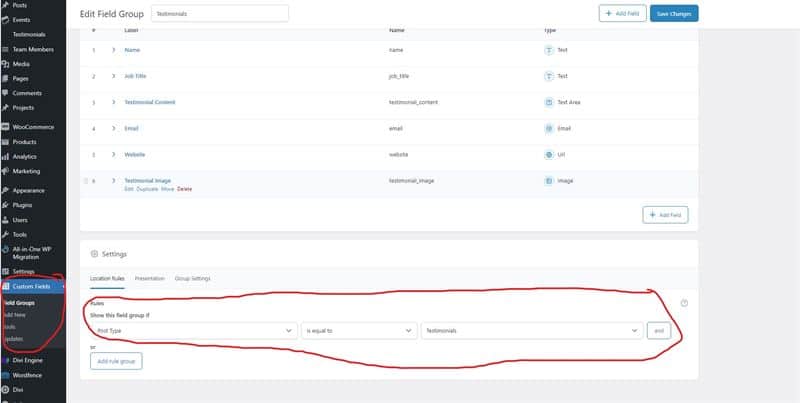 Advanced Custom Fields creation