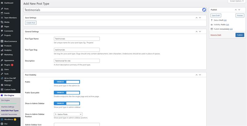 Divi Machine Add Custom Post Type